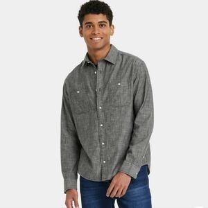 Men's Long Sleeve Denim Button-Down Shirt - Goodfellow & Co Black Wash M